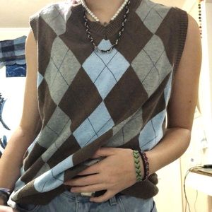 Brown and blue argyle vest